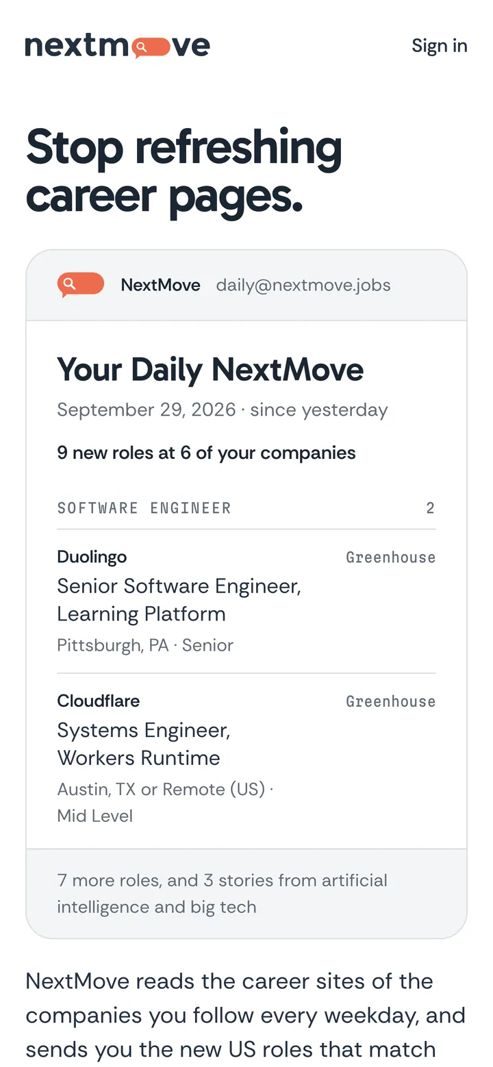 NextMove: The landing page on a phone